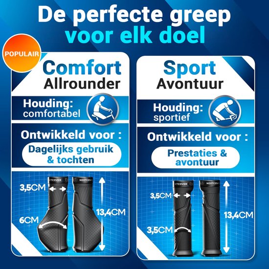 NEXTCOVER® Ergonomic Bicycle Grips with [Comfort-Grip Technology] I Universal Bicycle & MTB Grips I Handlebar Grips Bicycle I Handlebars Bicycle I Ergonomic Design for Pressure Relief & Grip I Suitable for E-bike, City Bike & MTB I 1 Pair