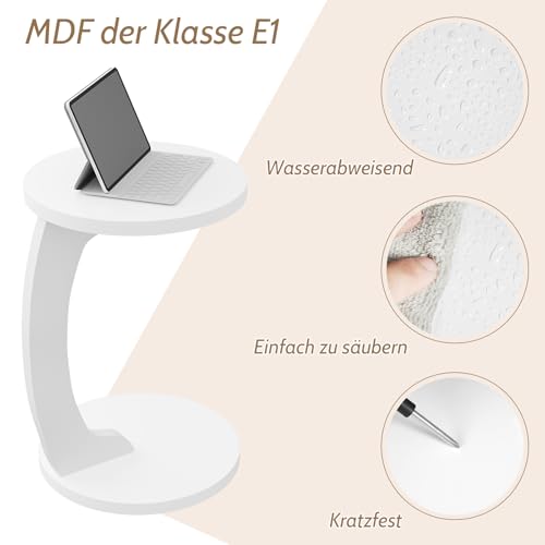 Table d'appoint ronde en forme de C Woltu - Blanc - Ø38 x H55 cm