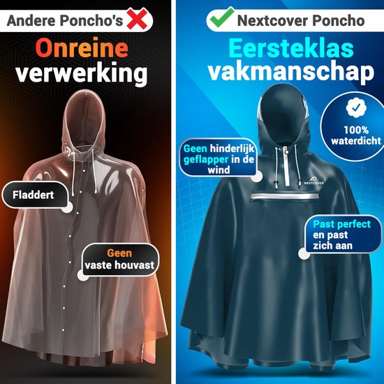 Nextcover Poncho de pluie pour femmes et hommes | Cape de pluie avec technologie AquaShield 2.0, coupe-vent et imperméable | Idéal pour le cyclisme, la randonnée et la pêche | Poncho de vélo pour adultes Unisexe | Poncho