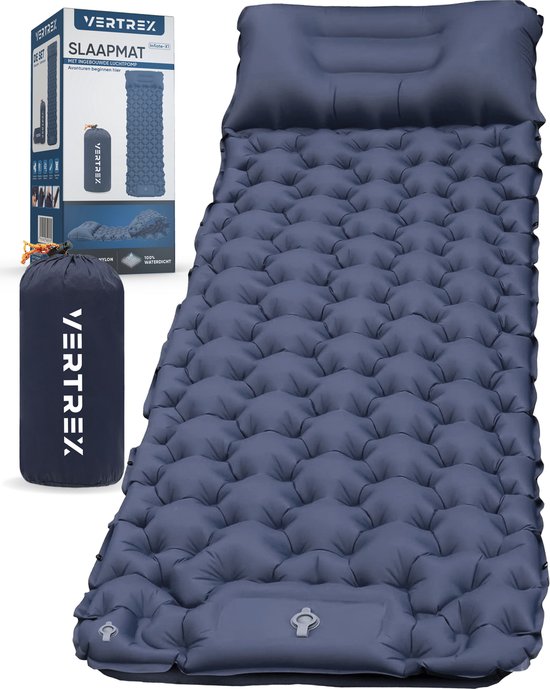Vertrex Inflate-X1 Matelas de couchage avec pompe intégrée - Lit gonflable - 1 personne - Bleu marine