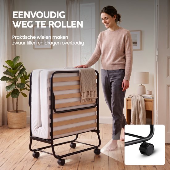 Infinity Goods Lit pliant Comfort 90 x 200 cm - Lit d'appoint - 1 personne - Lit pliant - Matelas et sommier à lattes - Housse de protection incluse