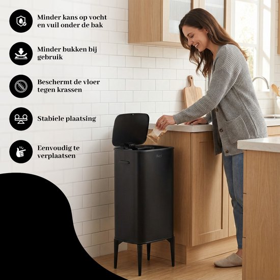 Bayt Poubelle sur pieds - Poubelle 60 litres sacs poubelle - Poubelle avec capteur - Poubelle - Corbeille - Acier inoxydable - Noir - 53L