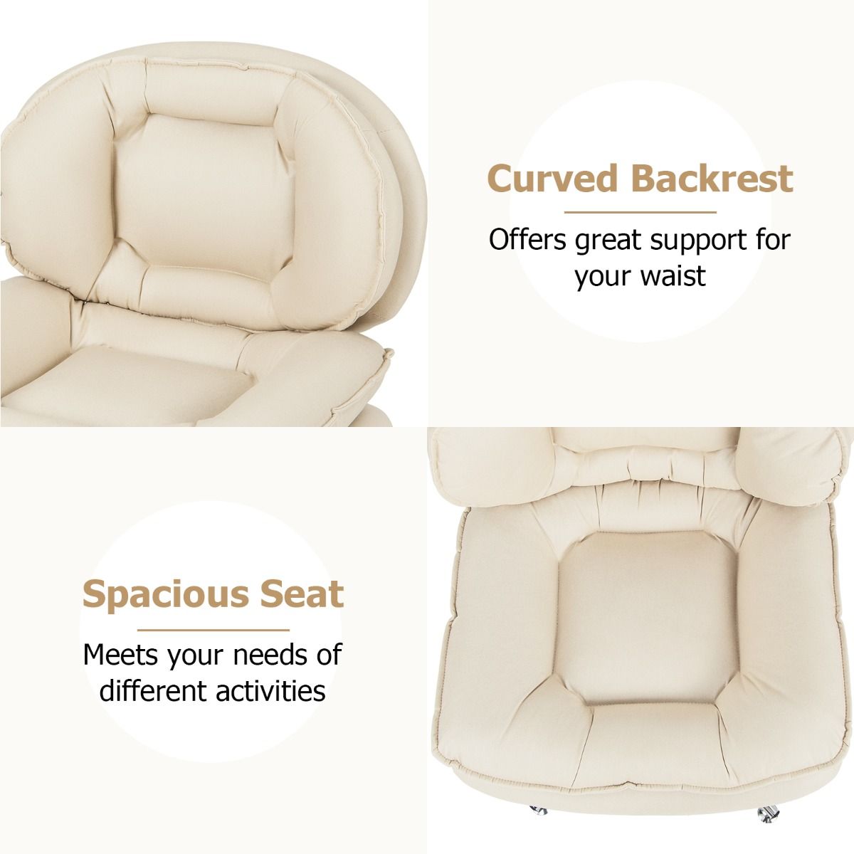 Chaise de bureau Coast - chaise pivotante ergonomique - dossier et assise doublement rembourrés - beige