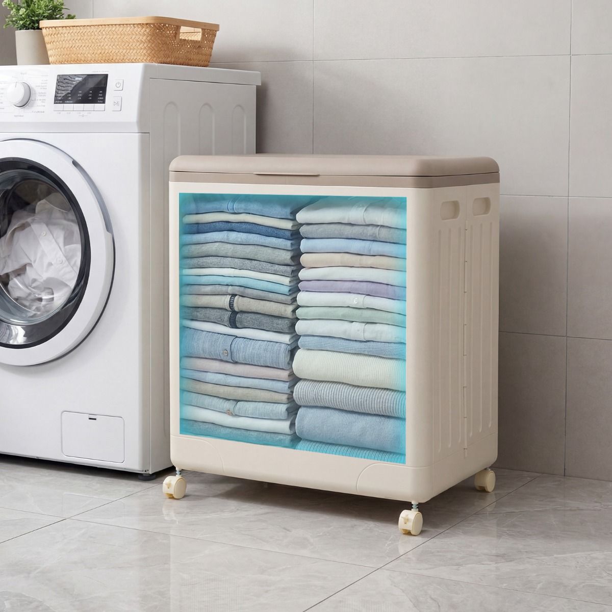 Boîte de rangement Coast avec couvercle et roulettes - 122 litres - Fenêtre transparente - Blanc et orange