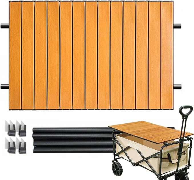 Table d'extérieur pliable Aldorr pour chariot de jardin, plateau 75 x 55 cm – Portable – Compacte – Couleur bois