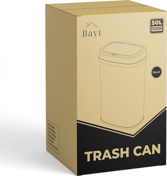 Poubelle Bayt - Poubelle de 50 litres - Poubelle à capteur - Poubelle - Bac à déchets - Métal - Noir