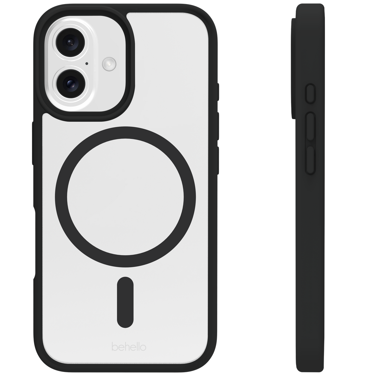 BeHello Case iPhone 16 - Anneau magnétique MagSafe - Transparent/Noir
