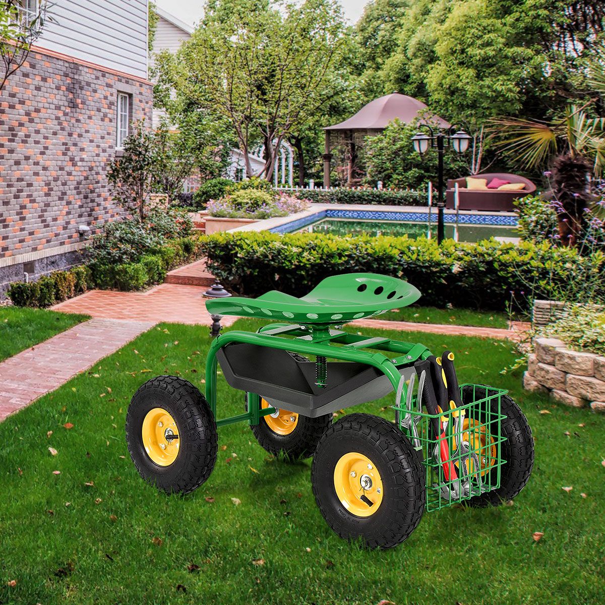 Chaise de jardin mobile Coast - Hauteur réglable - Assise pivotante à 360° - Verte