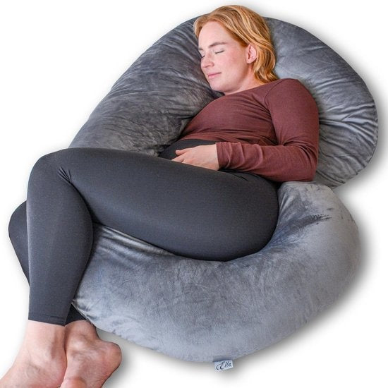 Coussin de grossesse Ella - soie - Coussin de corps - Housse amovible en polaire Minky - 150x70cm - Gris