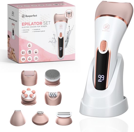 Épilateur Beeperfect® - Rechargeable - Étanche - 7 accessoires - Blanc/rose pâle