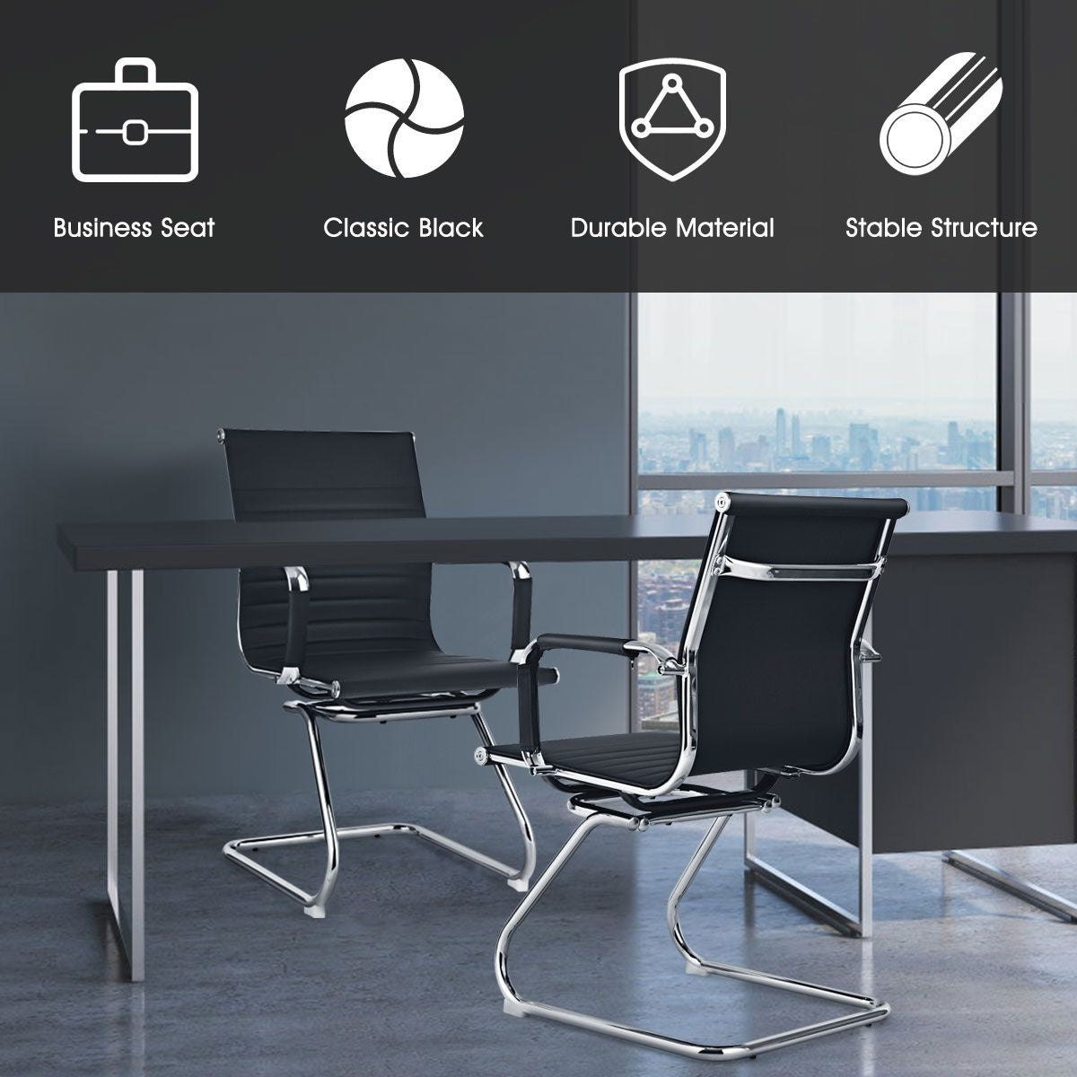 Coast Set de 2 chaises de bureau - Cuir PU - Max. 120 kg - Noir