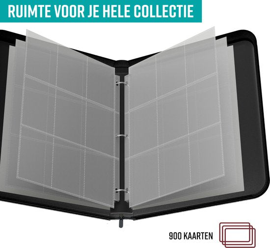 NAPI Collection Folder for 900 Cards - Reliure pour cartes - 9 poches - Faux cuir - Premium Card Binder with Zipper - 50 Pages - A4 - Black