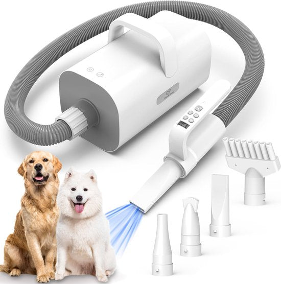 Jake and Jacky Professional Dog Hair Dryer - Souffleur d'eau pour chien - avec 4 accessoires - Séchoir pour chien - Design silencieux