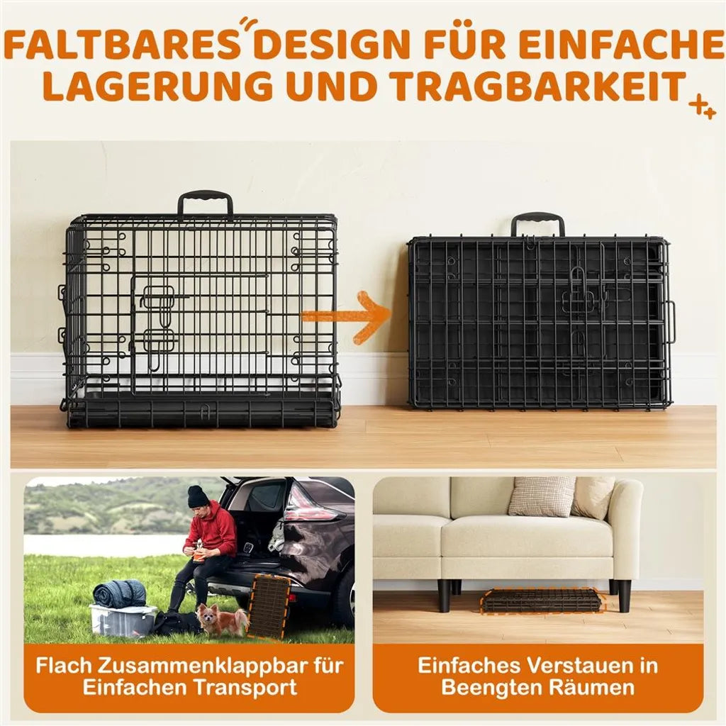Yaheetech Banc pour chien - pliable - 61.5x41.5x47 cm - banc de transport - tiroir inférieur - panneau de séparation - noir