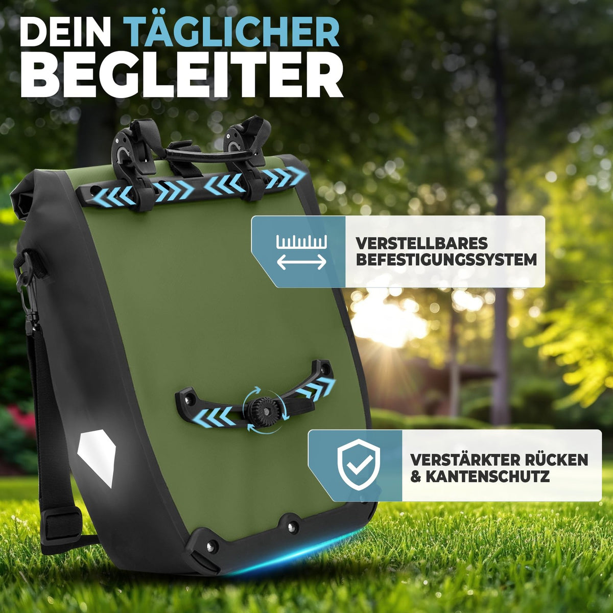 Sac à vélo radgeist pour porte-bagages, imperméable – avec bandes réfléchissantes – sac latéral 2-en-1