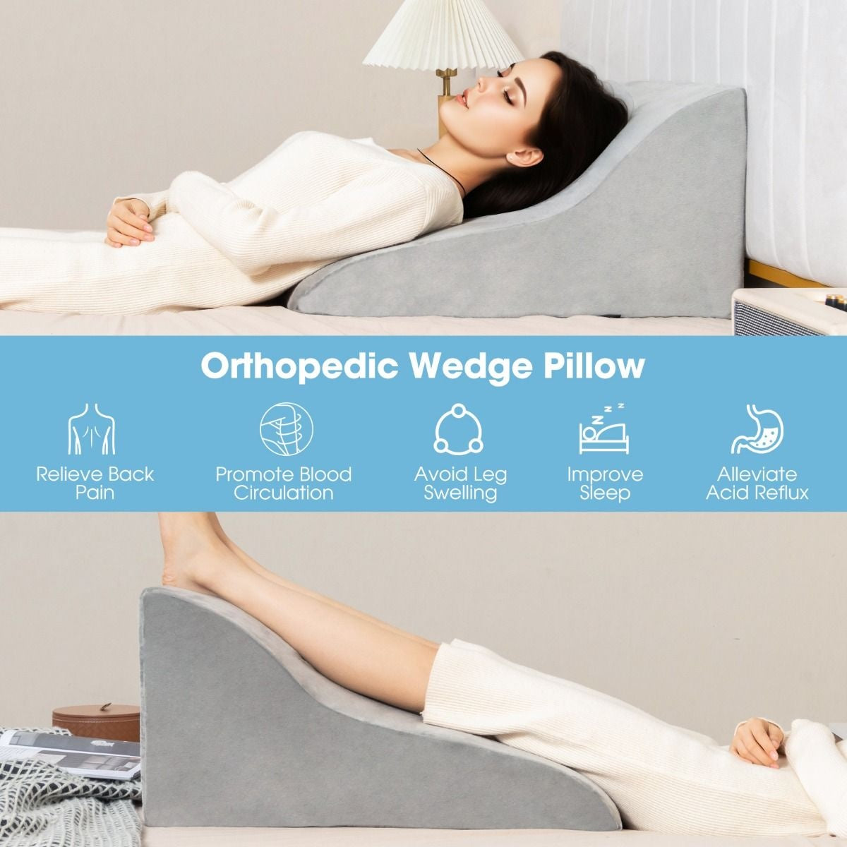 Coast Leg Lifting Cushion - Ergonomique Triangulaire - 51 x 32 x 63 cm - Gris