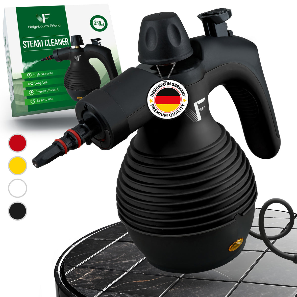 Nettoyeur vapeur à main – Réglage de la vapeur – Comprend 10 accessoires – Réservoir de 350 ml – Noir