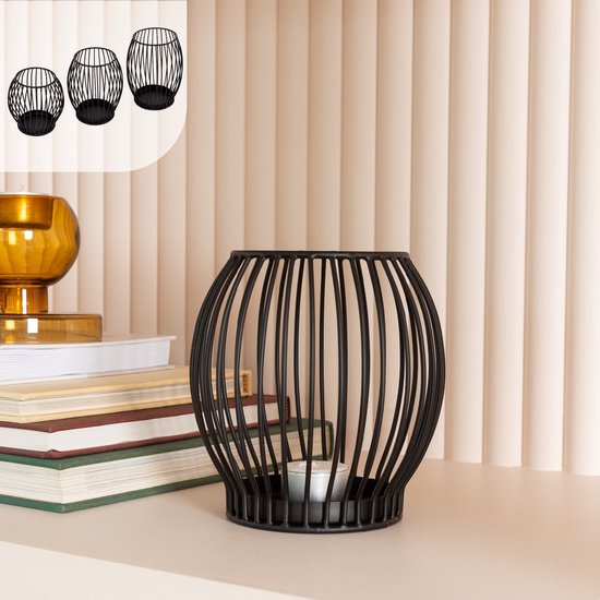 Bougeoir rond Gadgy - Petit bougeoir - Décoration de salon - Éclairage d'ambiance d'intérieur - Bougeoirs pour bougies chauffe-plat 14,5 x 15 cm - Photophore en métal - Noir - Cadeau pour femme