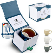 Neighbour's Friend Tasse à thé brevetée bleue Boîte cadeau I Tasse en céramique grande 325ml I Tasse à thé en faïence I Tasse en céramique pour le thé I Tasses à thé lavables au lave-vaisselle I Design moderne pour les buveurs de thé
