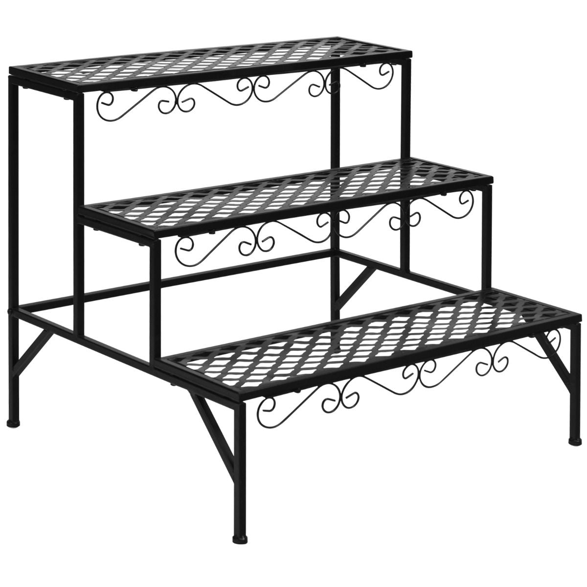 Étagère à plantes Coast à trois niveaux - Support à fleurs en métal - Étagère à plantes sur pied - Noir - 70 x 60 x 60,5 cm