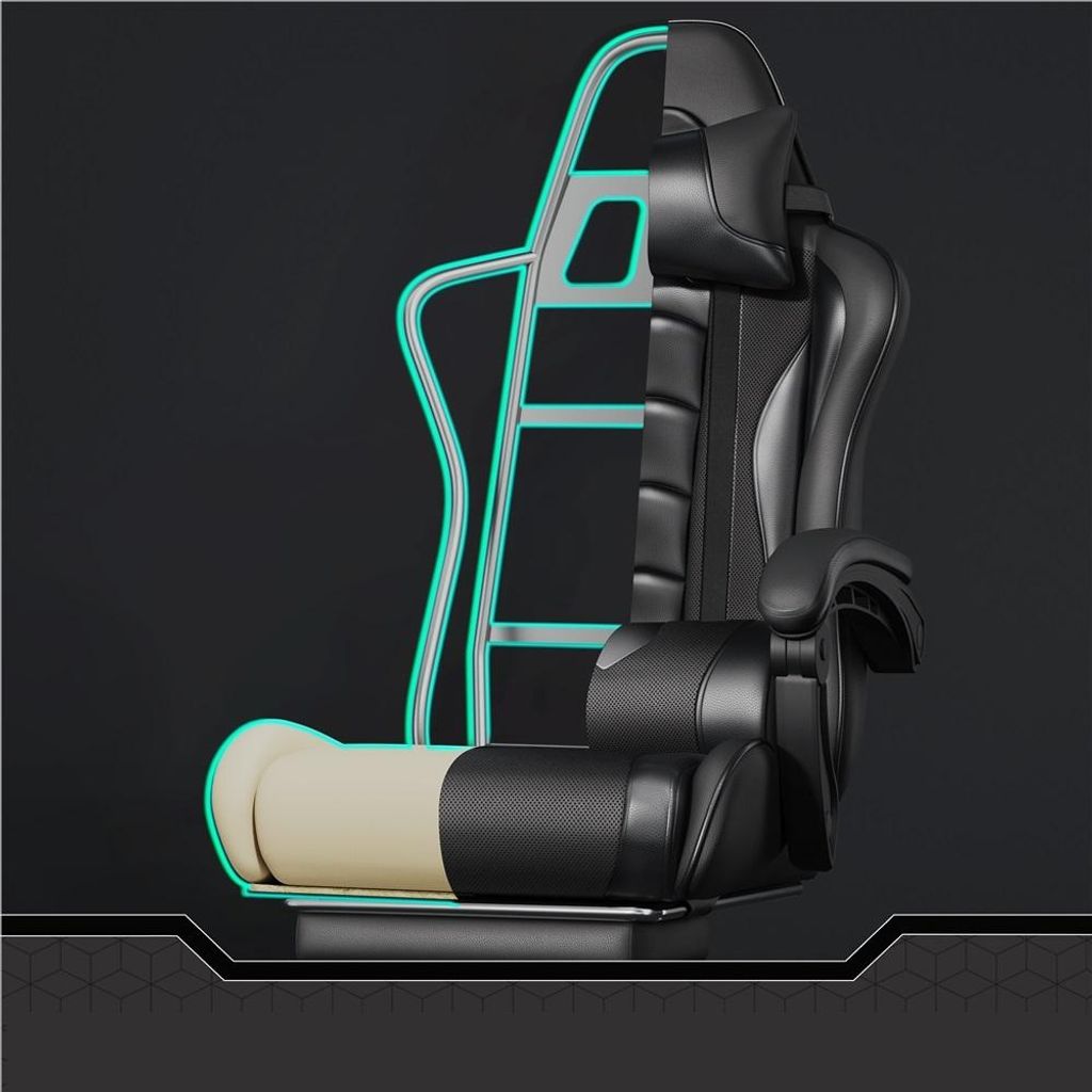 Fauteuil gaming Yaheetech avec fonction massage et repose-pieds - noir