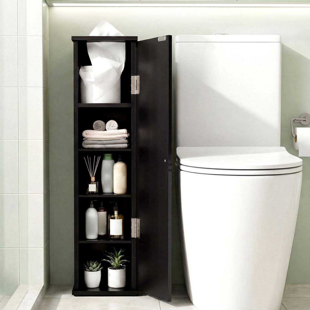 Armoire de salle de bains Coast Smalle - étagères réglables et amovibles - 16 x 17 x 69 cm - noir