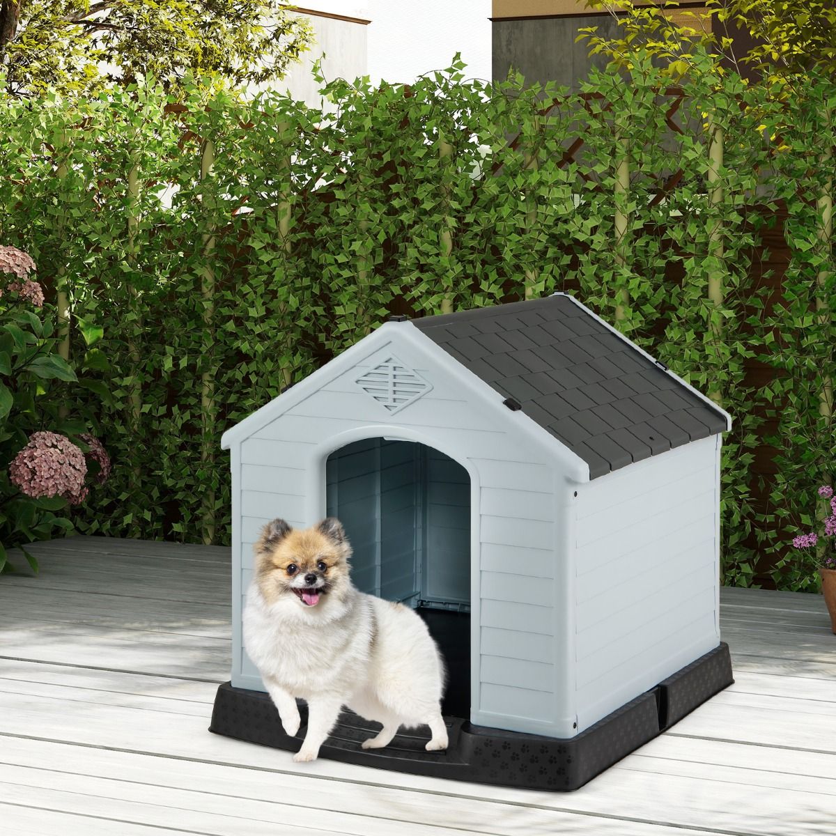 Niche pour chien Coast en plastique - fond surélevé - toit imperméable - gris - 70 x 65 x 71,5 cm
