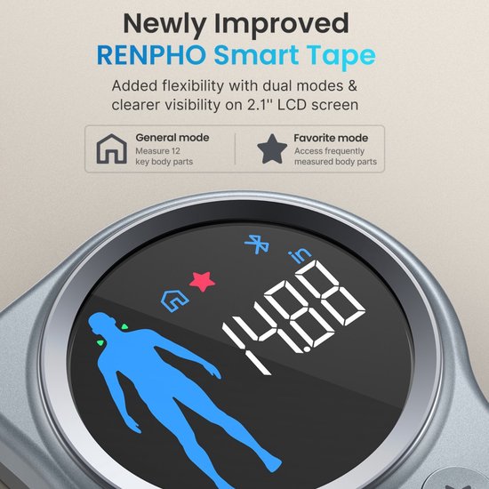 Renpho Smart Body Tape Measure+ - Mètre ruban intelligent pour le corps - Mètre à ruban - avec l'application Renpho Health - 150 cm