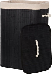 Infinity Goods Panier à linge avec couvercle noir - Bambou - Trieur de linge - Sac à linge en coton lavable - Poignées - 72 litres - Noir