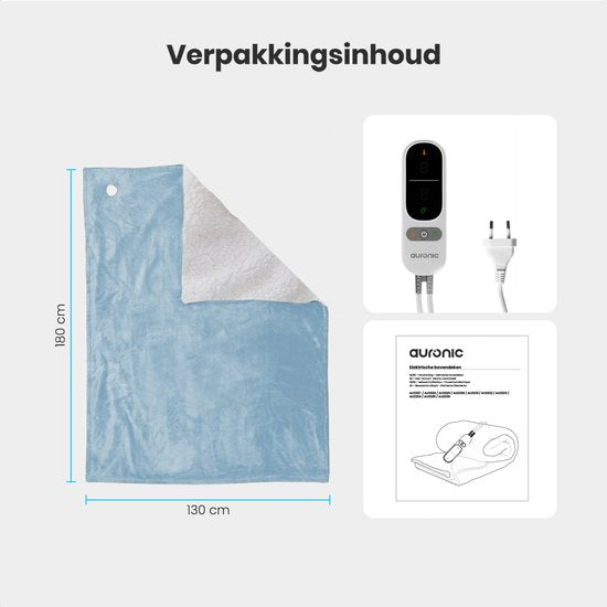 Couverture électrique Auronic - 200x180cm - Couverture chauffante - 2 personnes - Polaire Sherpa - 9 niveaux de chaleur et minuterie - Couverture - Couverture chauffante - Bleu clair