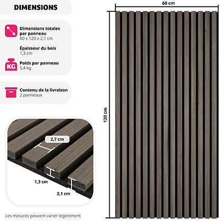 Lot de 2 panneaux acoustiques - tectake - Panneau absorbant le son, Réduction du bruit - 120x60x2,1cm