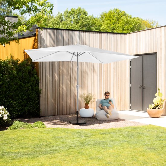 Parasol Rapallo VONROC Premium, 200x300cm, Inclinable, Toile résistante aux UV, Housse de protection incluse, Blanc