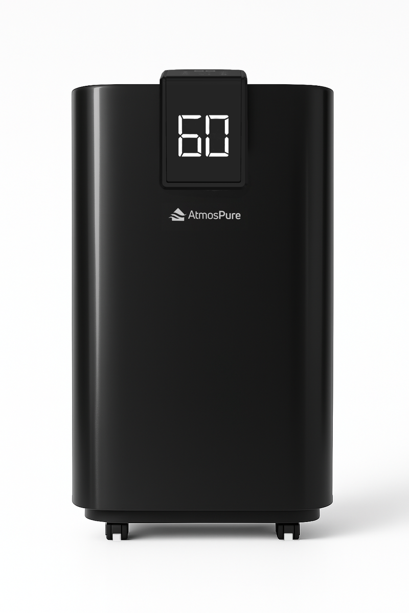 Déshumidificateur AtmosPure® AirDry Elite - 12L par jour - Fonction Lavage-Séchage - Purificateur d'air parfait pour la buanderie, la salle de bain, le salon et la cave - Noir - Déshumidificateur