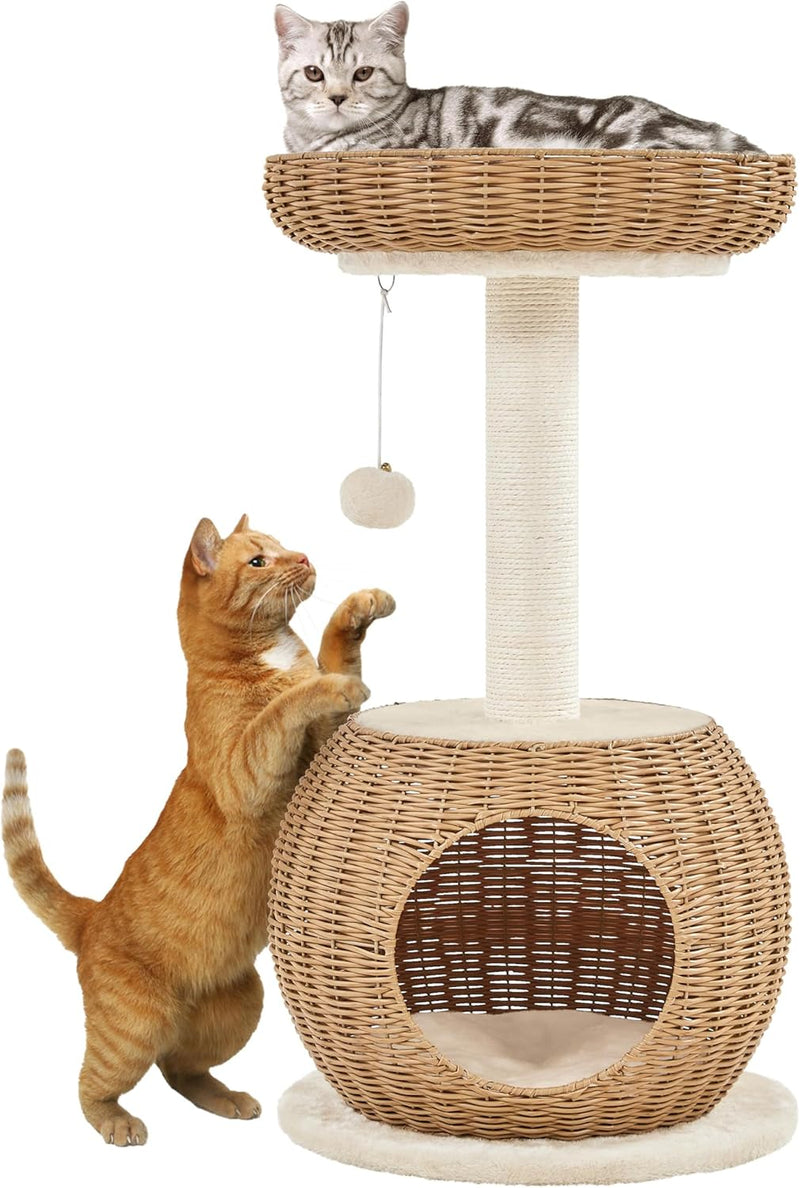 Yaheetech Cat Scratch Post with Basket and Cat House - 75 cm - Beige - Compact and Sturdy Design