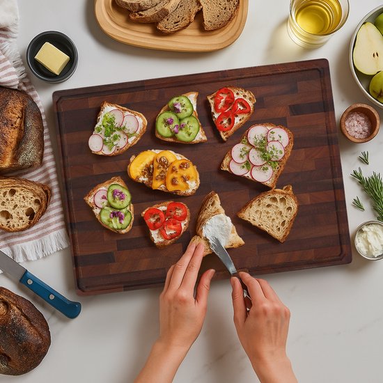 Deleca Walnut Copperwood Cutting Board - Double Sided with Juice Trench / Handles - Large and Thick Chopping Board - For Kitchen, Durable Cutting Boards, Serving Board, Cheese Board, Drinks Board, Tapas Board - Walnut Wood - Without Plastic - 51x38x3.8 cm