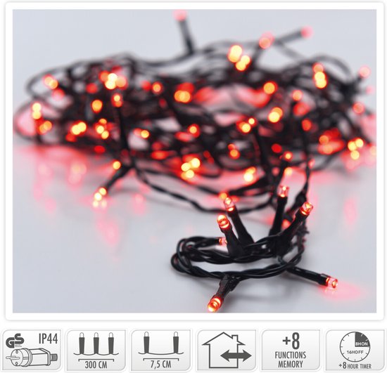 Lumière de Noël 40 led- 3m - rouge - Minuterie - Fonctions d'éclairage - Mémoire - Extérieur - Intérieur