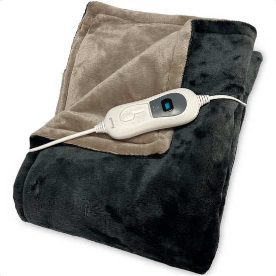 Goliving Plaid polaire électrique - Couverture chauffante - Couverture polaire chauffante - Couverture électrique - 3 niveaux de chaleur - Lavable en machine - 120 Watts - Cordon de 2,5 mètres - Flanelle Sherpa - 160 x 120 cm - Gris foncé