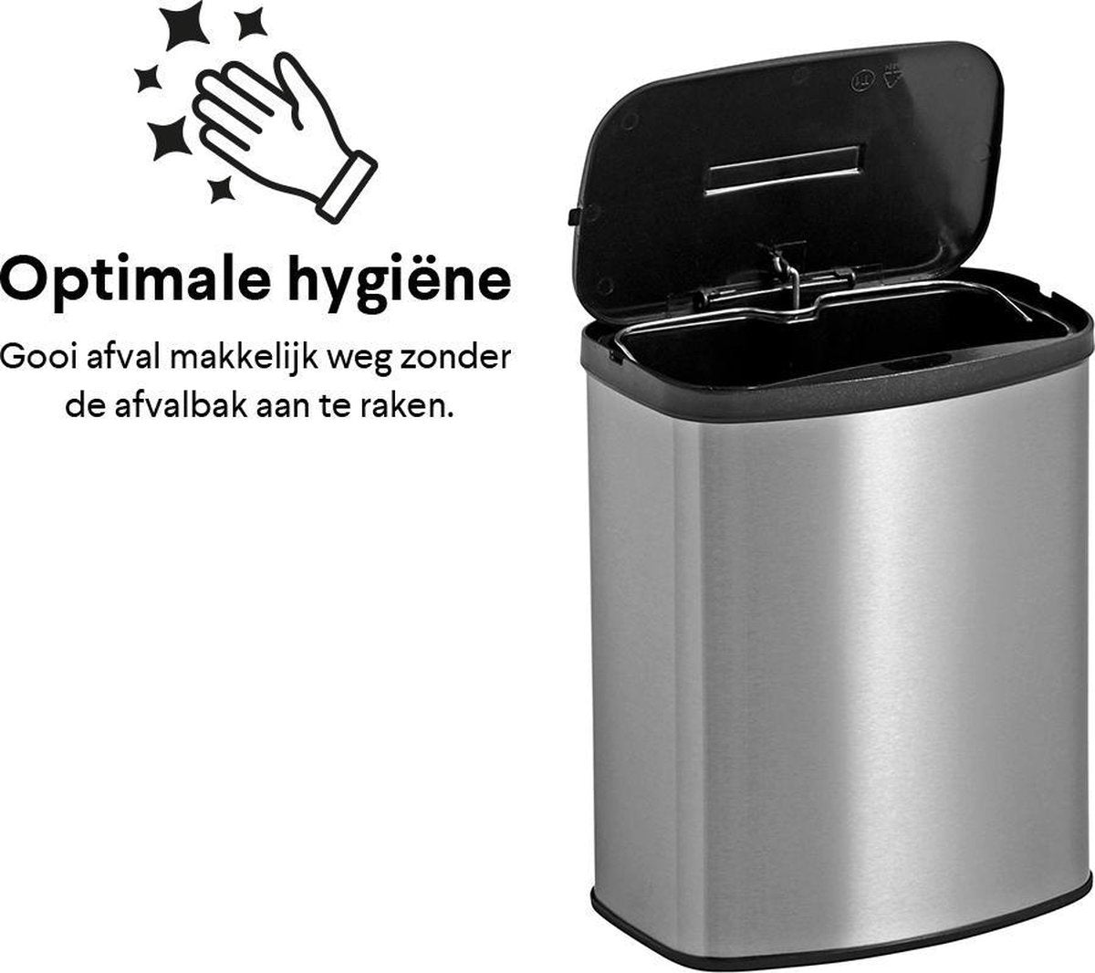 Poubelle avec capteur - Homra IXXA - 8 litres - Acier inoxydable - Couvercle automatique
