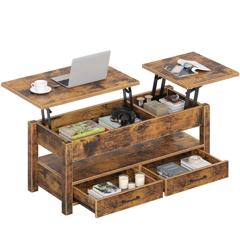 Table basse Rolanstar à hauteur réglable - Marron foncé - 100 x 50 x 48 cm - Avec tiroirs, espace de rangement