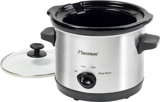 Bestron Slowcooker 120W - ASC150 - 1.5L - Cuve intérieure en céramique - Argent - 5 ans de garantie