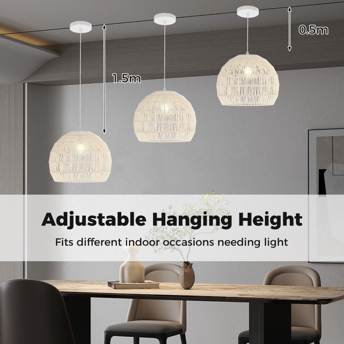 Suspension Coast Rotan - corde en papier de forme sphérique - hauteur réglable - beige/marron