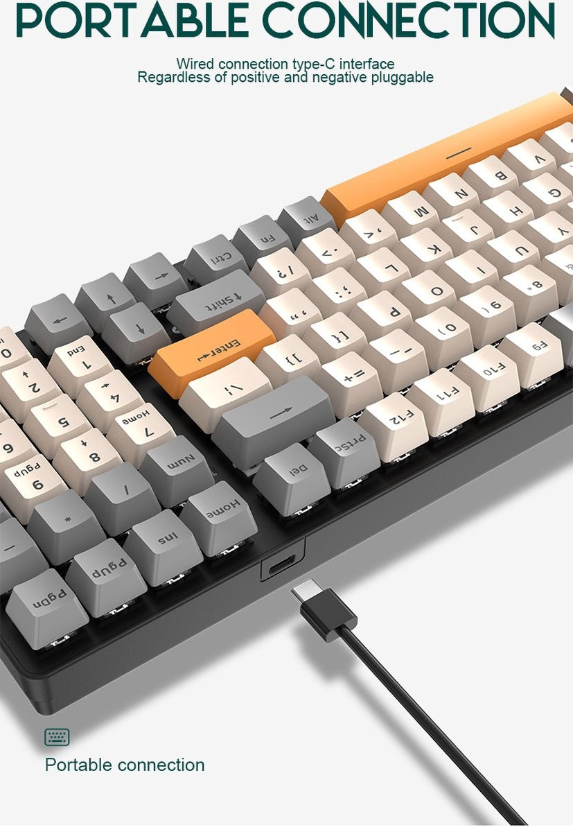 Fuegobird K3 Mechanical Gaming Keyboard - 100keys - Red Switch - QWERTY - Mechanical RGB Backlight Keyboard - White/Orange