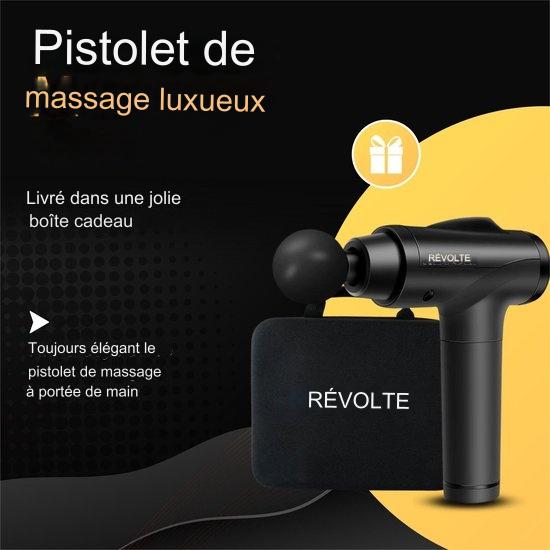 Pistolet de massage – Revolt – 30 vitesses – 6 embouts – Batterie 2500 mAh – Soulagement musculaire – Noir