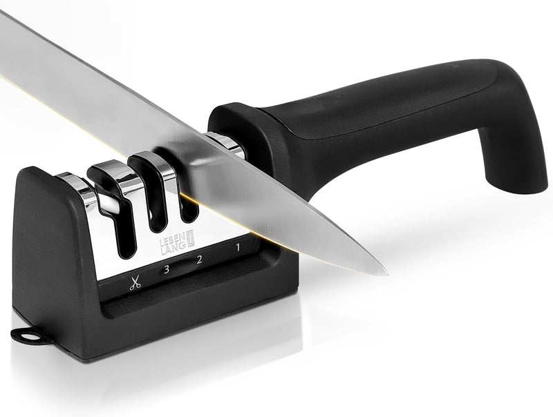 LEBENLANG Aiguiseur de couteaux - 4 niveaux - 22 x 6.5 x 5.5 cm - Noir