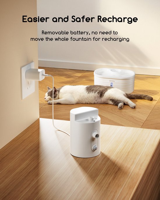 Fontaine à eau sans fil Faroro pour chat - 2,5 L - avec capteur de mouvement - 3 réglages différents - Fontaine à eau pour chat et chien