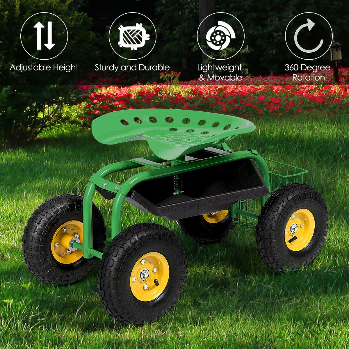 Chaise de jardin mobile Coast - Hauteur réglable - Assise pivotante à 360° - Verte