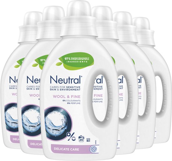 Détergent liquide neutre - Sans parfum et hypoallergénique - Laine et fines - 6 x 20 lavages - Emballage Advantage
