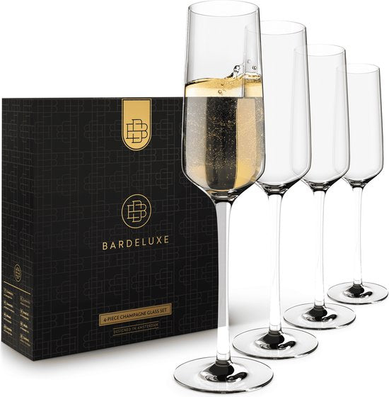 Verres à champagne BarDeluxe – Lot de 4 – Cristal soufflé à la main – 200 ml