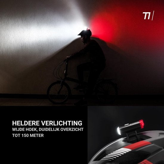 Lampe de vélo LED pour casque - Lampe avant et arrière pour casque - rechargeable par USB, lampe de vélo étanche, noire