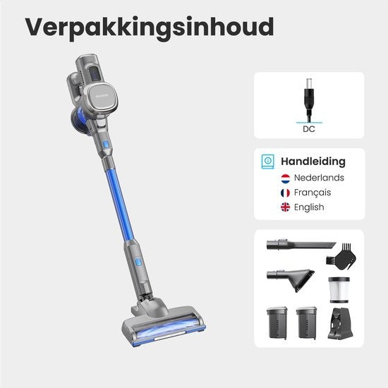 Aspirateur Balai - Auronic - Sans fil - Sans sac -Double batterie - Filtre HEPA lavable - 220 W  - Gris/Bleu